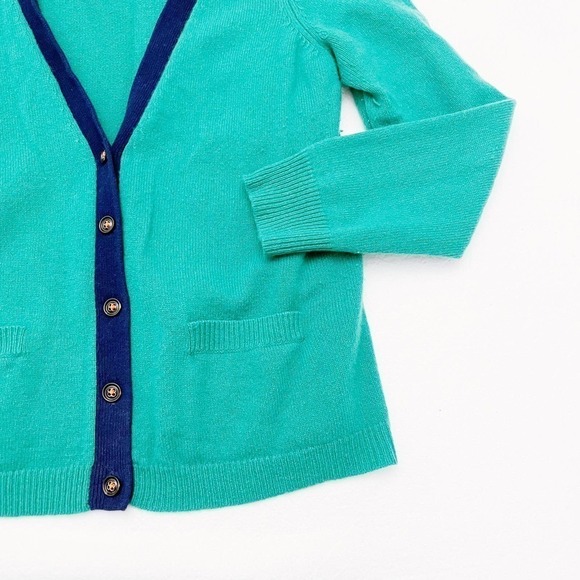 Wallace Merino Wool Varsity Cardigan Green Blue Piping SZ L - Picture 4 of 6